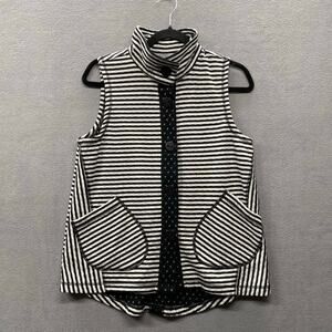 Habitat Lagenlook Artsy Striped Button Down Vest XS Black Grey Cotton Blend